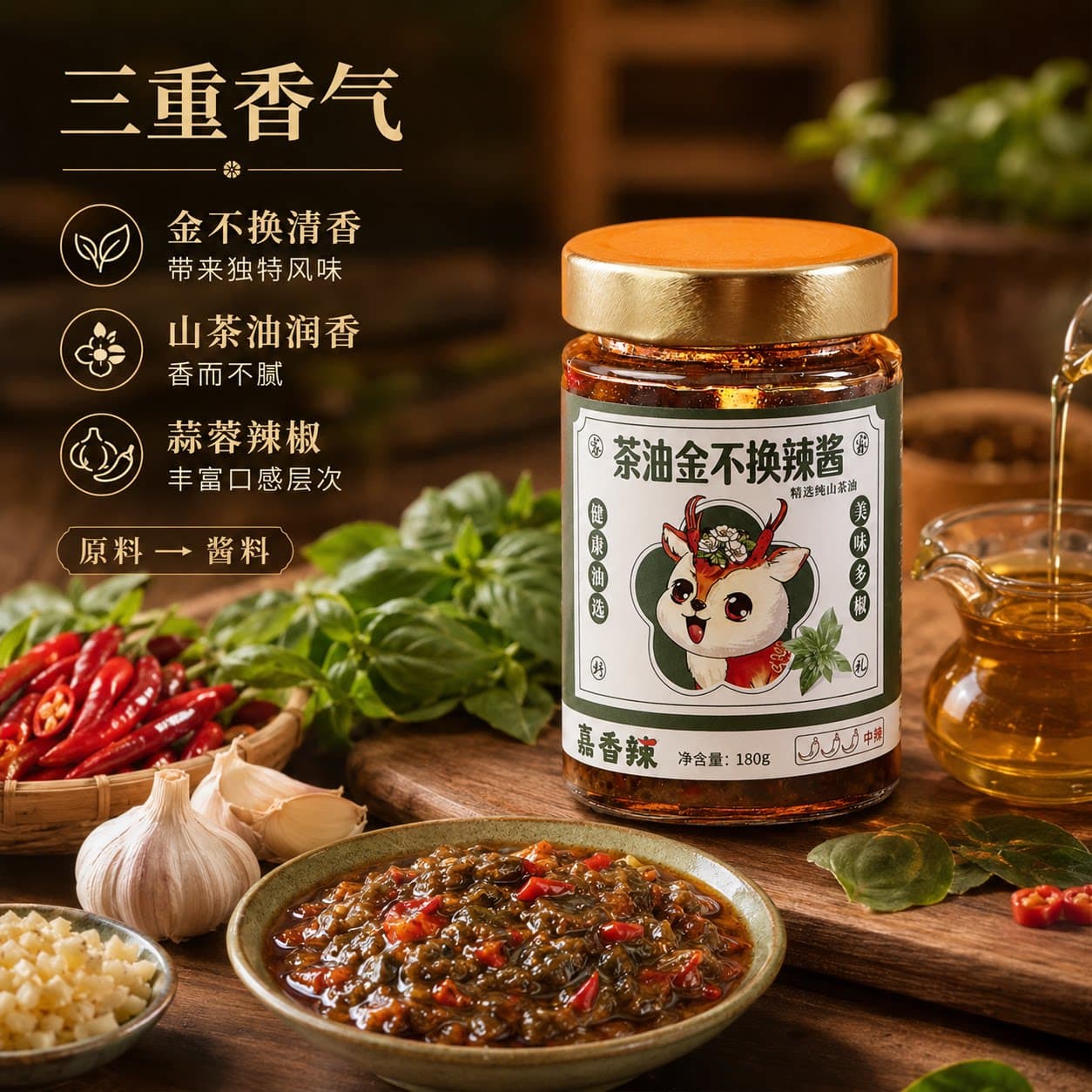 茶油金不换酱罗勒香辣酱调味酱南方特色下饭酱炒菜蘸料海鲜佐餐酱 - 缩略图2