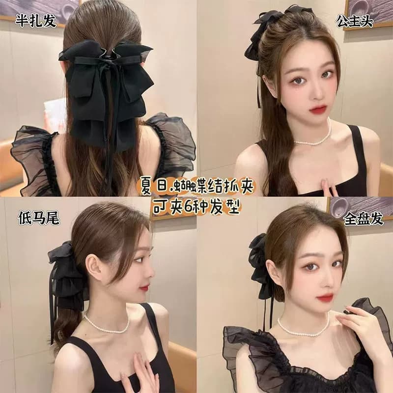 2024新款蝴蝶结飘带抓夹女显脸小马尾夹子后脑勺盘发发夹发卡发饰 - 缩略图2