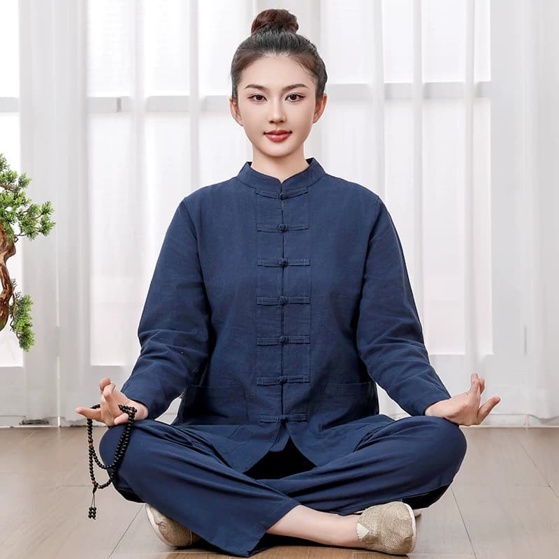 玄善男女唐装中国风中式禅修服居士服禅意棉禅修禅服打坐服套装 - 缩略图3