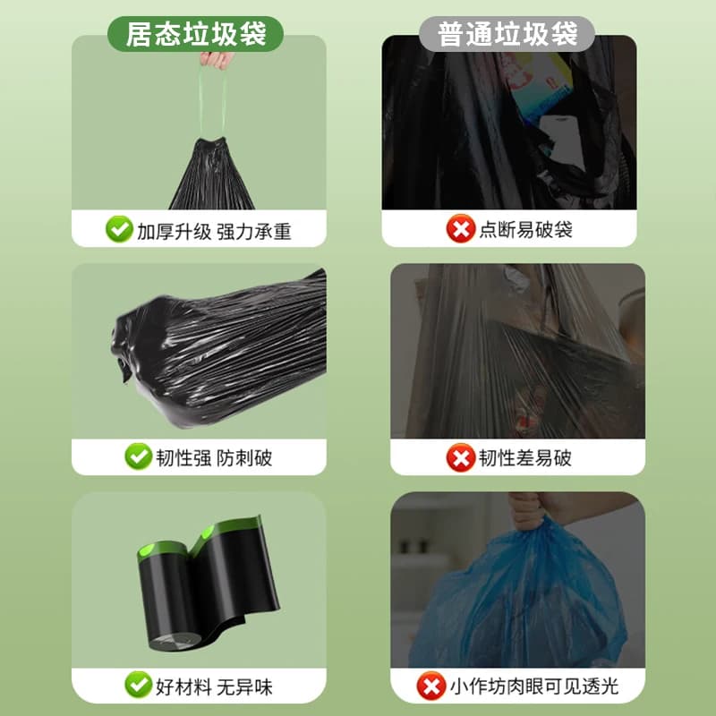 免撕抽绳家庭用垃圾袋加厚手提式黑色办公室宿舍塑料袋特厚实惠装 - 缩略图3