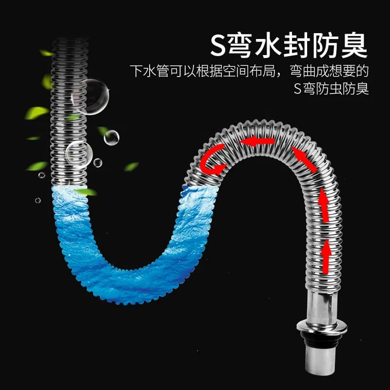 厨房水槽下水管配件不锈钢单槽洗菜盆排水软管下水器套装双槽防臭 - 缩略图3