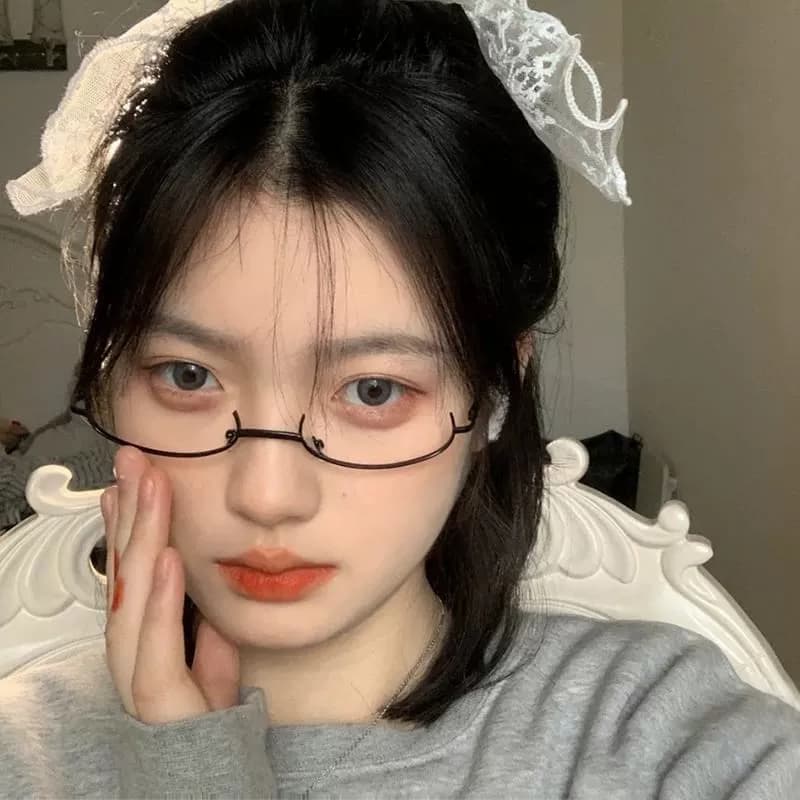 下半框眼镜女可爱装饰眼睛镜架御姐纯欲风无镜片镜框复古黑框细框 - 缩略图3