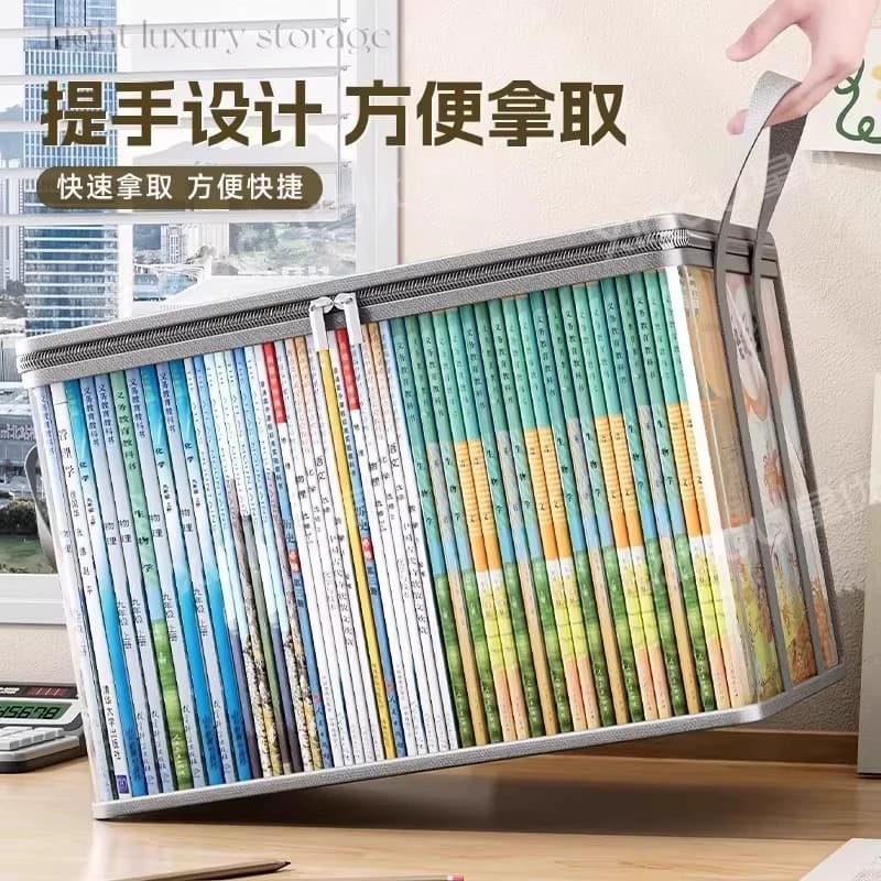 折叠收纳箱学生教室书籍袋收纳旧书收纳神器书箱书本透明防尘整理袋大容量高中课本防水防潮科目粉丝桌面超大 - 缩略图4