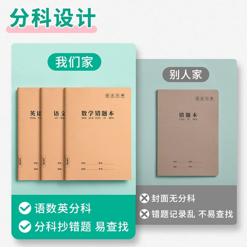 牛皮纸数学错题本初中生专用小学生16k错题整理改错本语文英语纠错本高中生加厚本笔记本本子3书写语数英分区 - 缩略图4