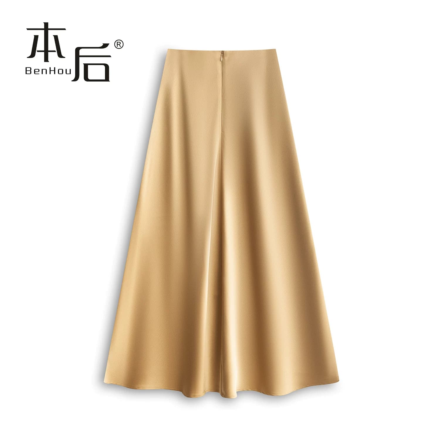 BenHou/本后 K2520 斜剪缎面a字半身裙女2026新款中长款春夏大摆 - 缩略图3