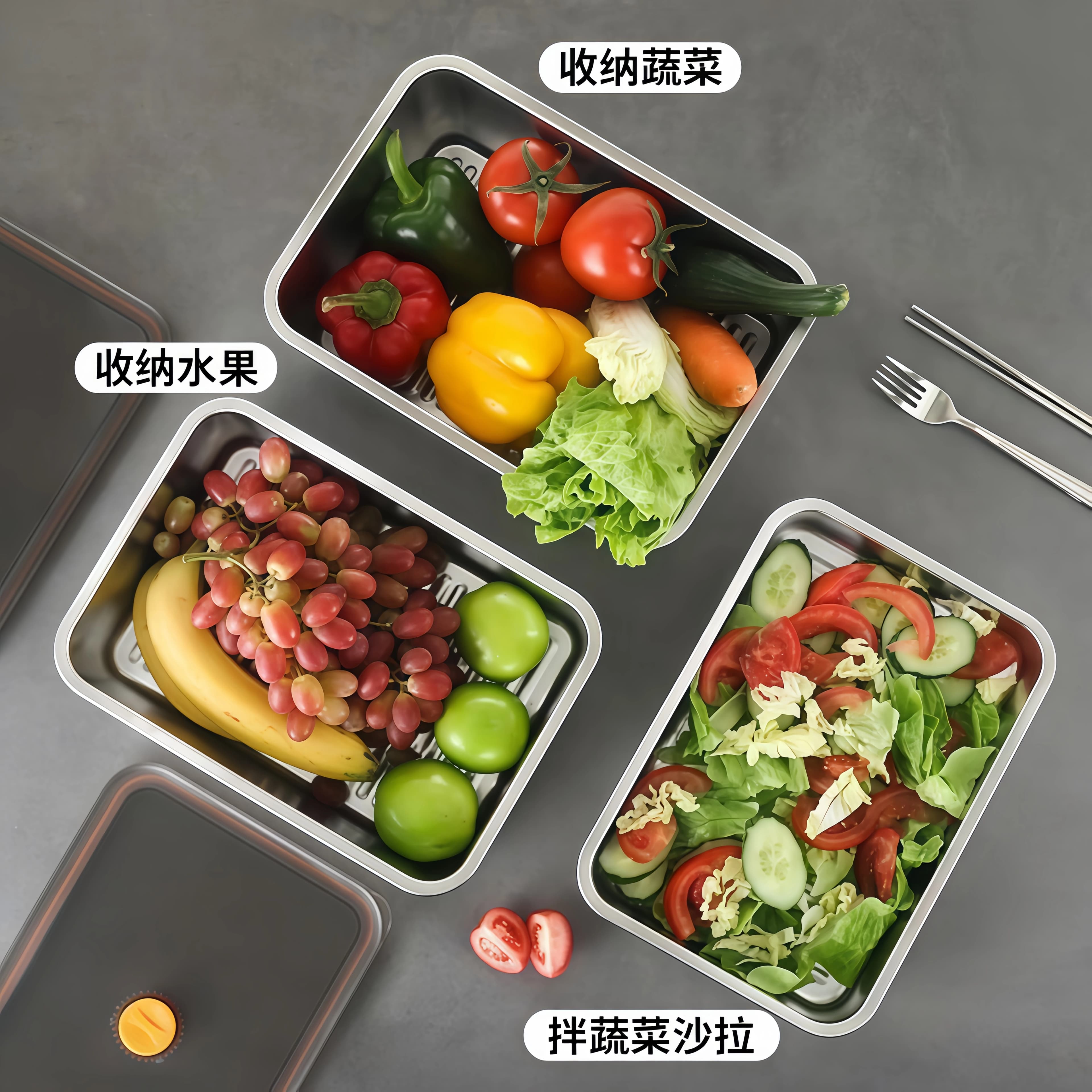 冰箱冷冻盒不锈钢保鲜盒带盖商用大容量密封盒收纳盒水果便当盒子 - 缩略图3