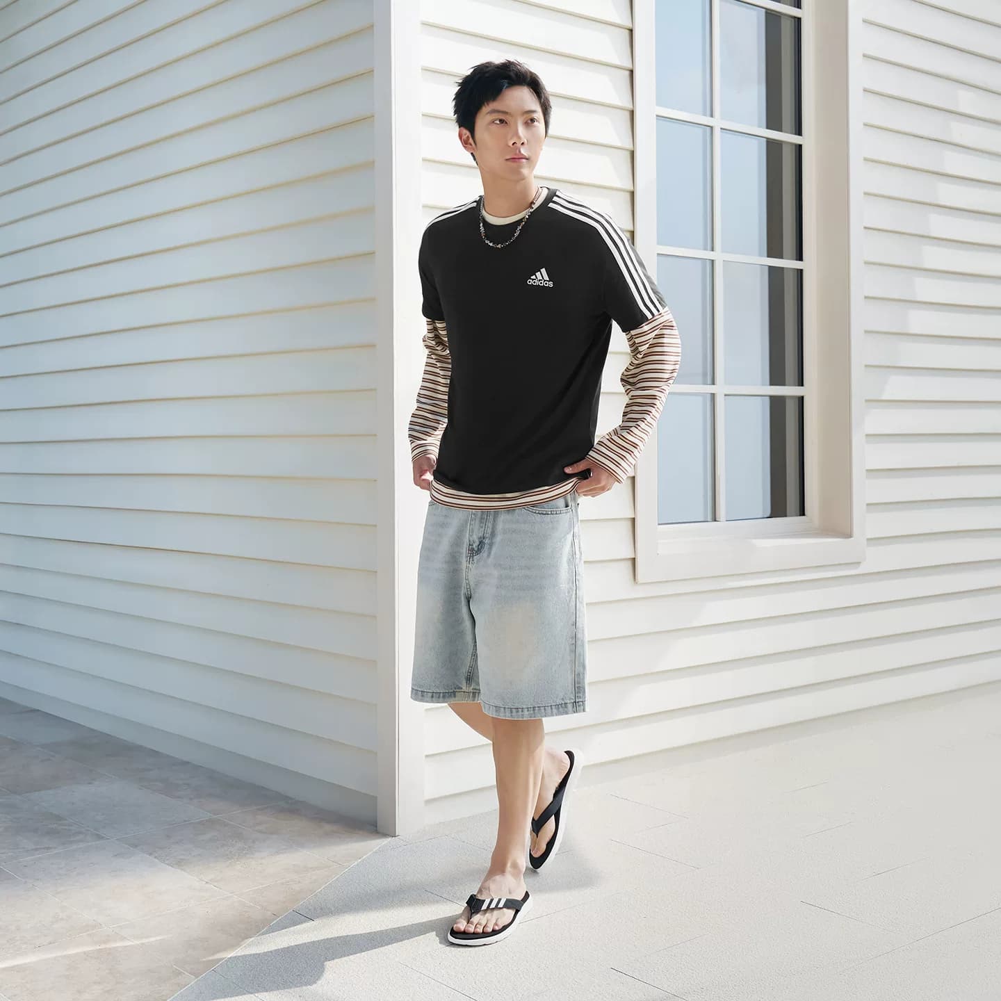 纯棉休闲百搭三条纹针织运动圆领短袖T恤上衣男夏adidas阿迪达斯 - 缩略图5