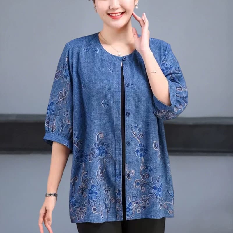 胖妈妈加肥加大码女装200斤中老年夏装衬衫上衣加肥加大洋气衣服 - 缩略图4