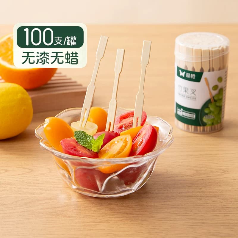 双枪竹水果叉水果签蛋糕叉食品叉点心叉小吃叉家用无漆无蜡牙签 - 缩略图2