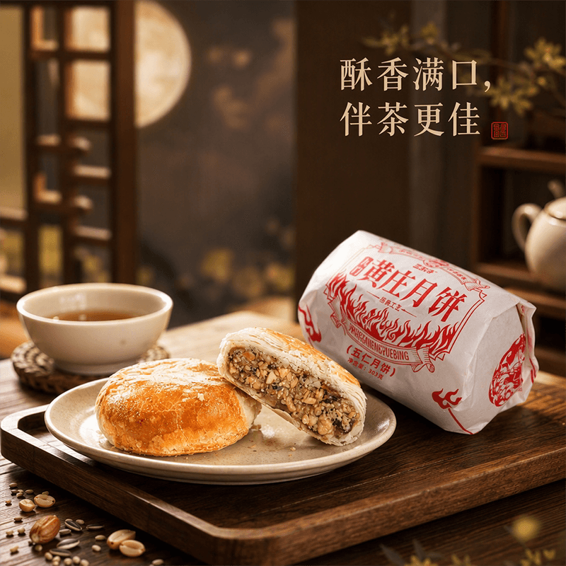 九门黄庄三太子黄庄月饼蛋黄味五仁味酥皮传统中秋送礼零食月饼礼 - 缩略图3