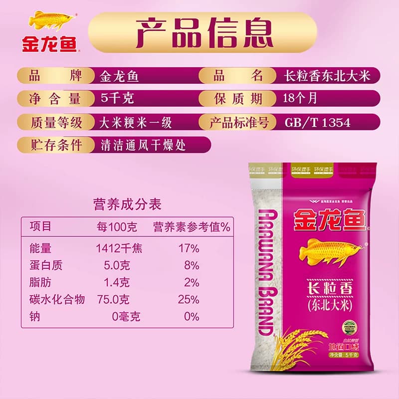 金龙鱼长粒香东北大米5kg*4袋共20公斤整箱装  2026年新米 - 缩略图5