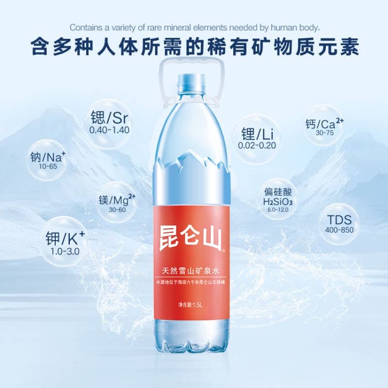 昆仑山雪山矿泉水1.5L*12瓶天然弱碱性多种矿物质户外露营 - 缩略图2