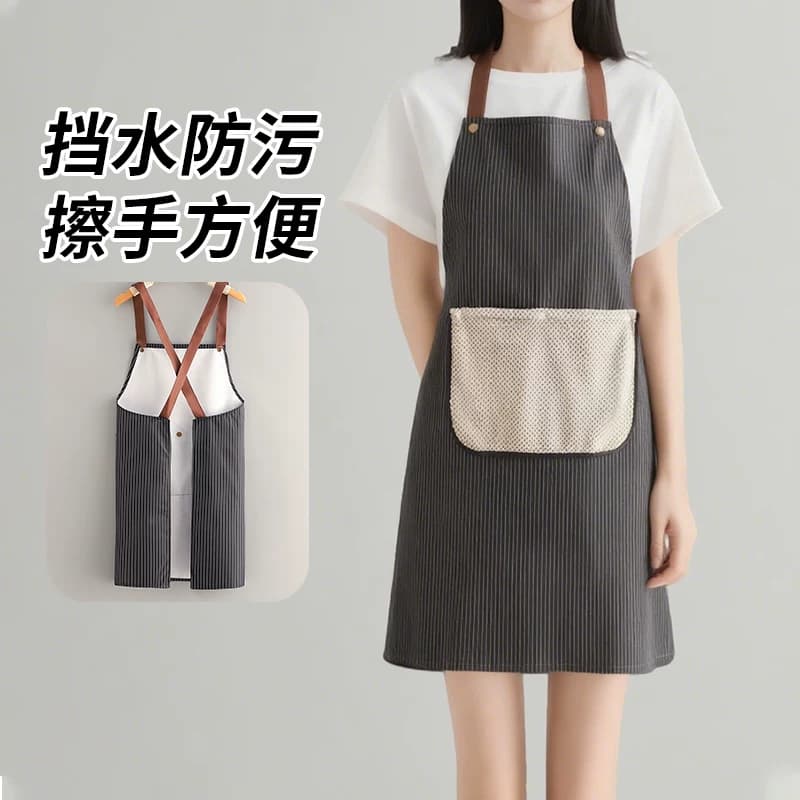 围裙厨房家用2026新款可拆卸擦手巾防污工作服免绑带做饭围腰1件 - 缩略图4