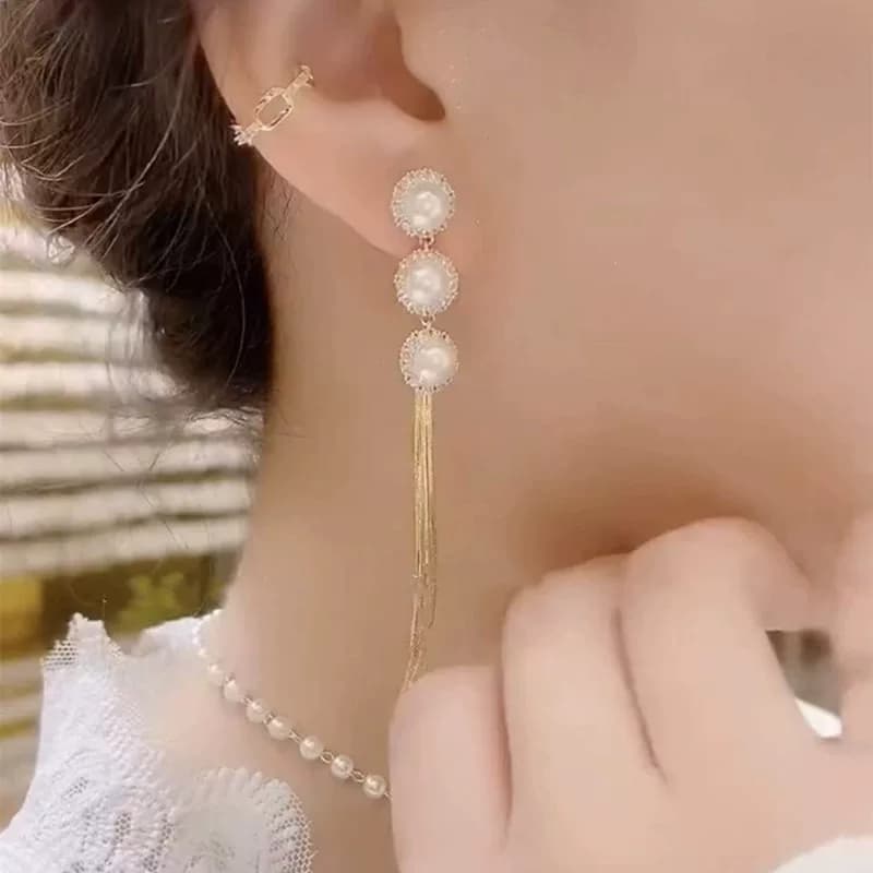纯银针显脸瘦珍珠耳环女2026年新款潮长款流苏耳坠设计感气质耳饰 - 缩略图2