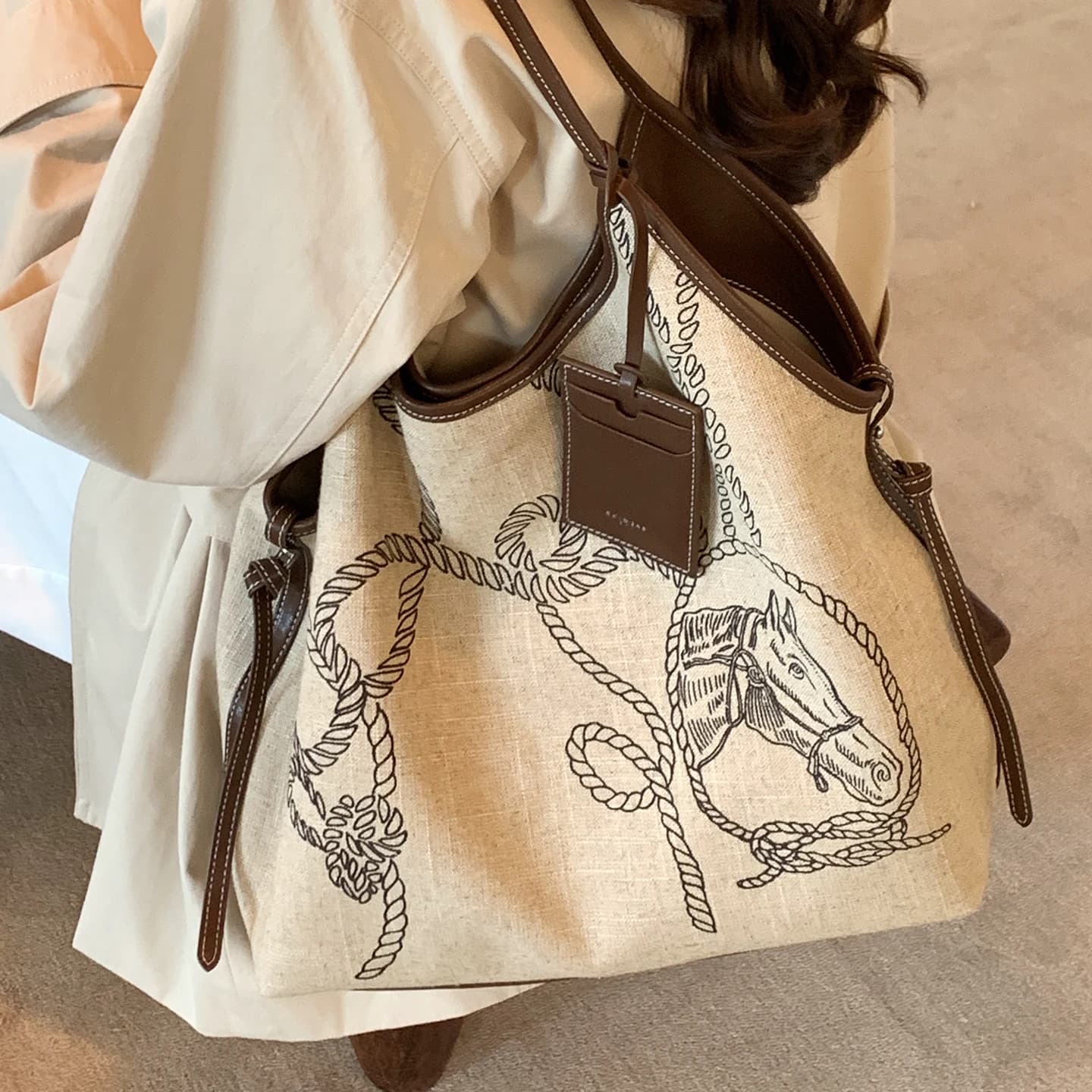 南风Chio2nd 手工麻面料曼都画卷托特包包女款休闲手提单肩包大包 - 缩略图2