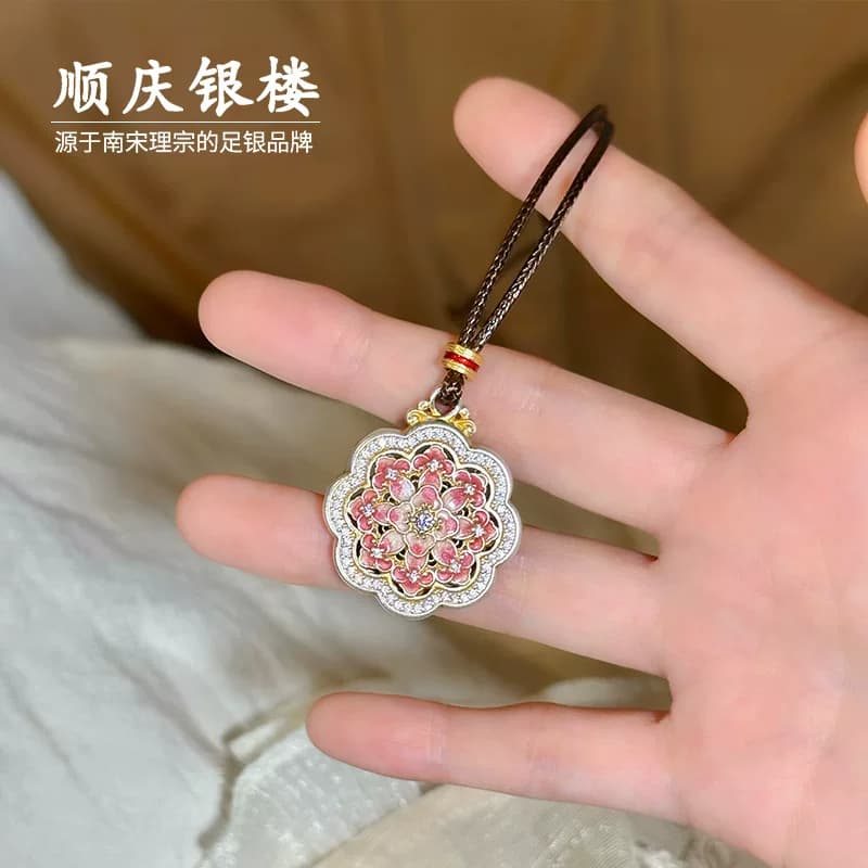 顺庆银楼S9999纯银吊坠慧福平安扣项链足银新中式毛衣链好运礼物 - 缩略图5
