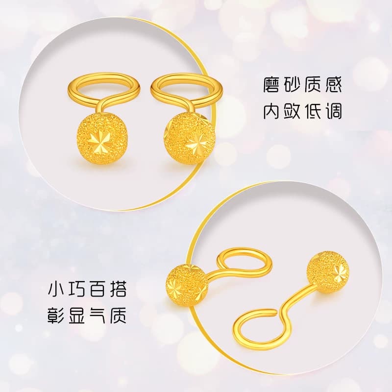 老庙黄金足金999批花圆金球耳钩女款耳钉基础百搭时尚耳饰女 - 缩略图4