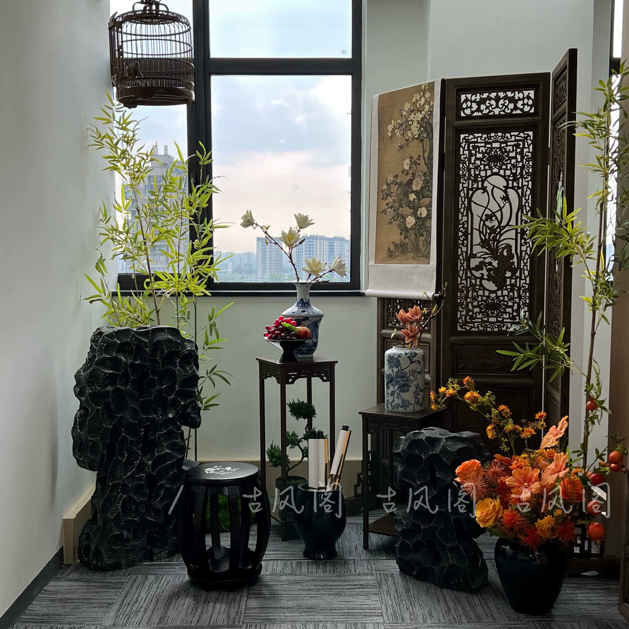 中式屏风隔断客厅实木做旧移动折屏雕花折叠屏风酒店办公室玄关 - 缩略图3