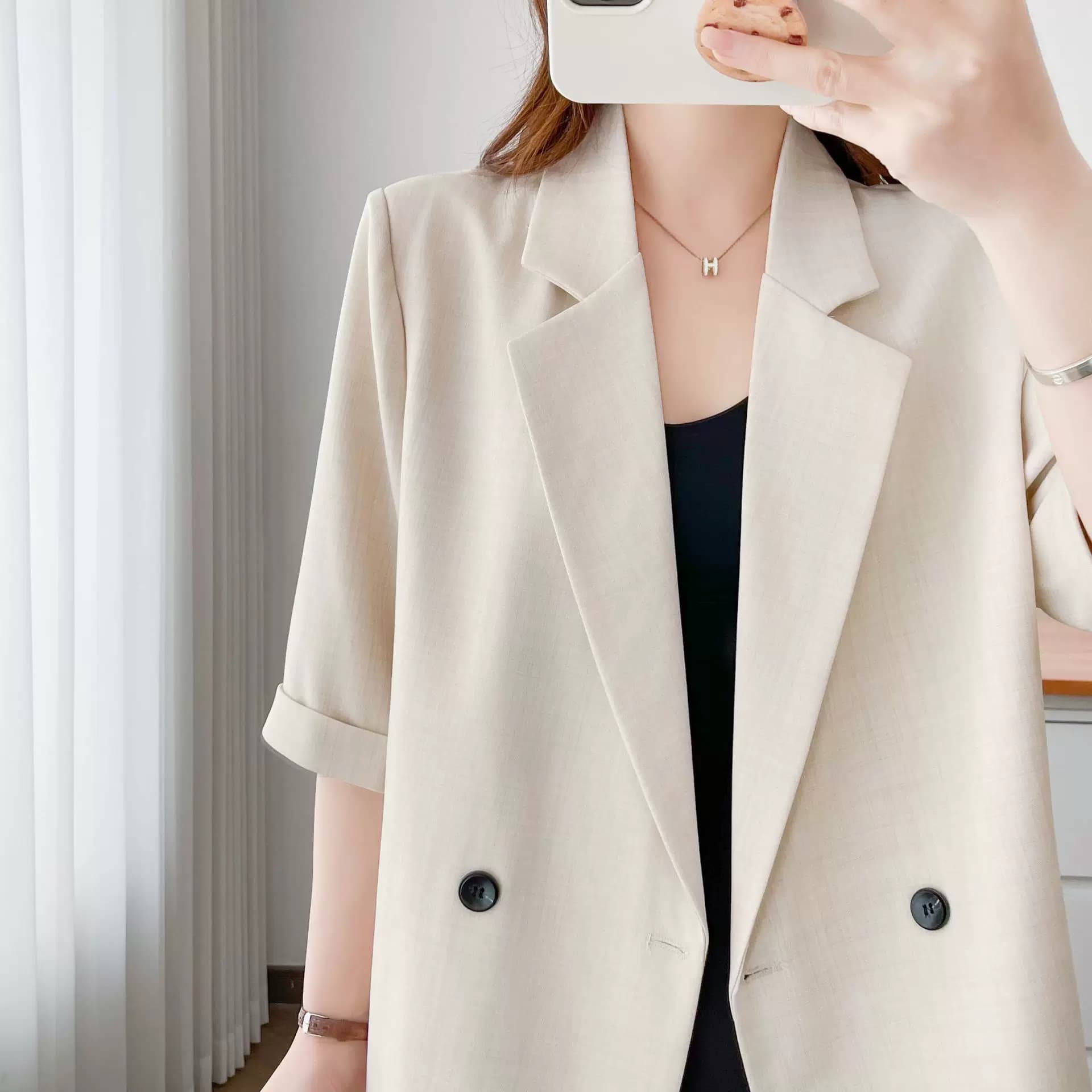 2026夏季五分袖西装外套女宽松显瘦气质西服上衣微胖mm200斤薄款 - 缩略图4