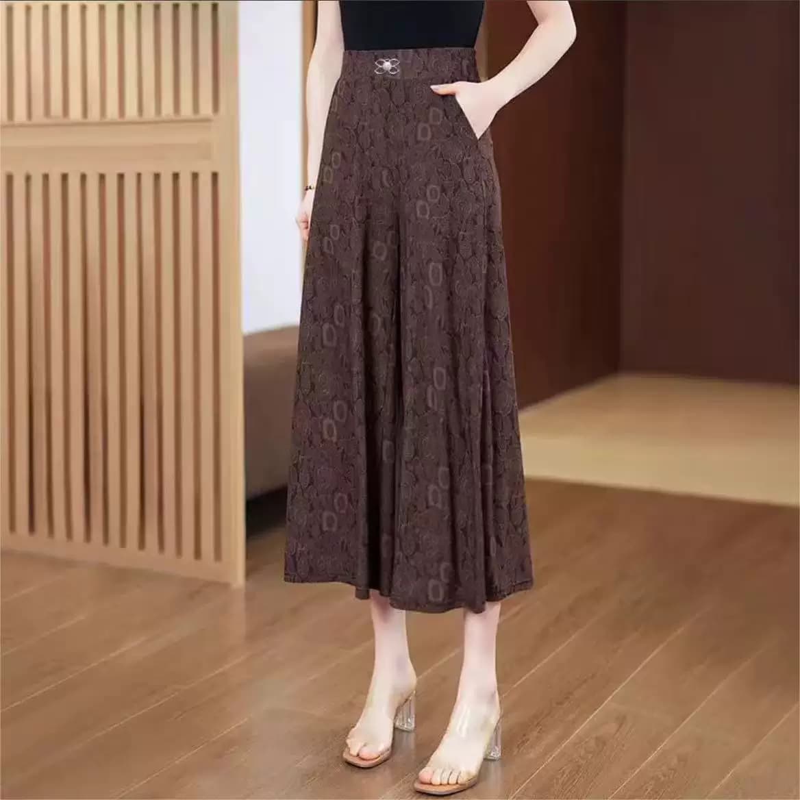 高腰阔腿裙裤女2026新款气质显瘦七分裤国风百搭休闲中老年妈妈裤 - 缩略图4