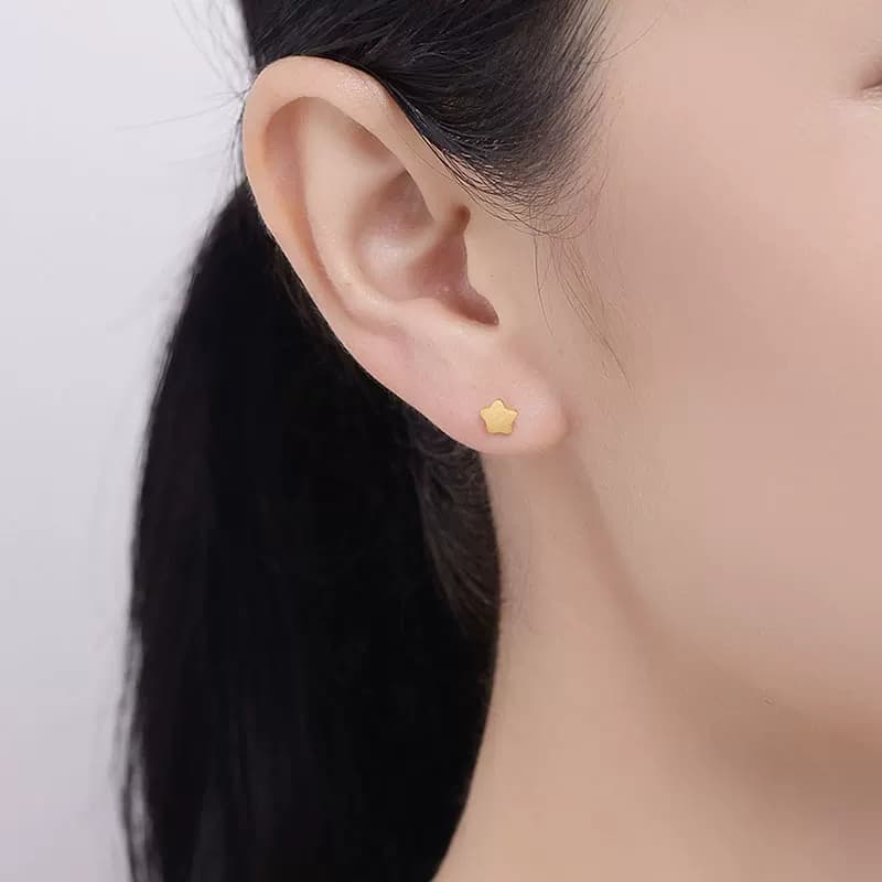 明牌珠宝黄金耳钉 足金星星心悦耳钉时尚耳饰送女友礼物AFH0059 - 缩略图5