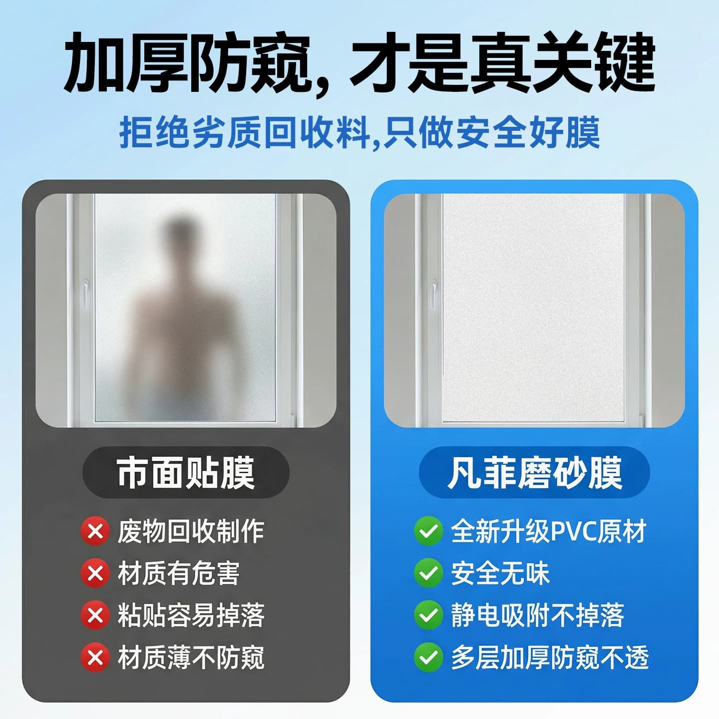 磨砂玻璃贴纸窗户卫生间防窥隐私膜透光不透明防走光办公室浴室贴 - 缩略图2