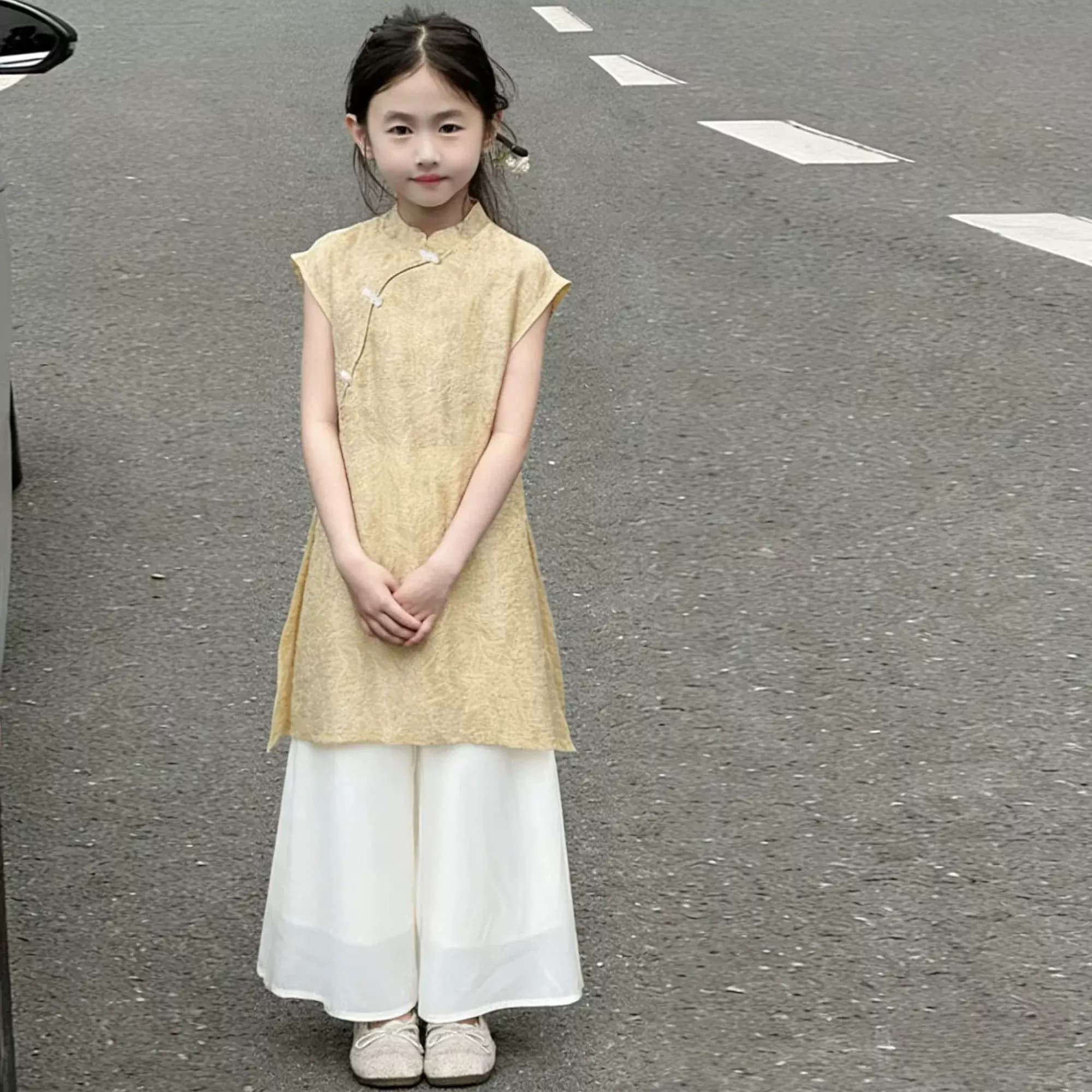 女童新中式汉服旗袍裙夏季2026新款中大童儿童女孩国风无袖连衣裙 - 缩略图5