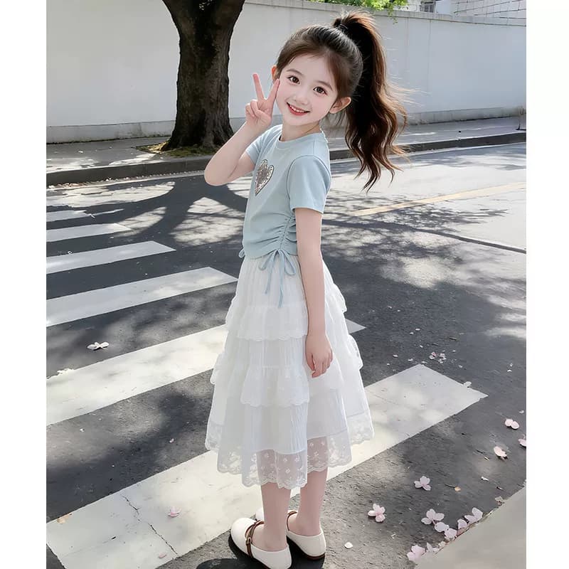 女童连衣裙夏季2026新款儿童洋气蕾丝蛋糕裙女孩夏装超好看半身裙 - 缩略图5
