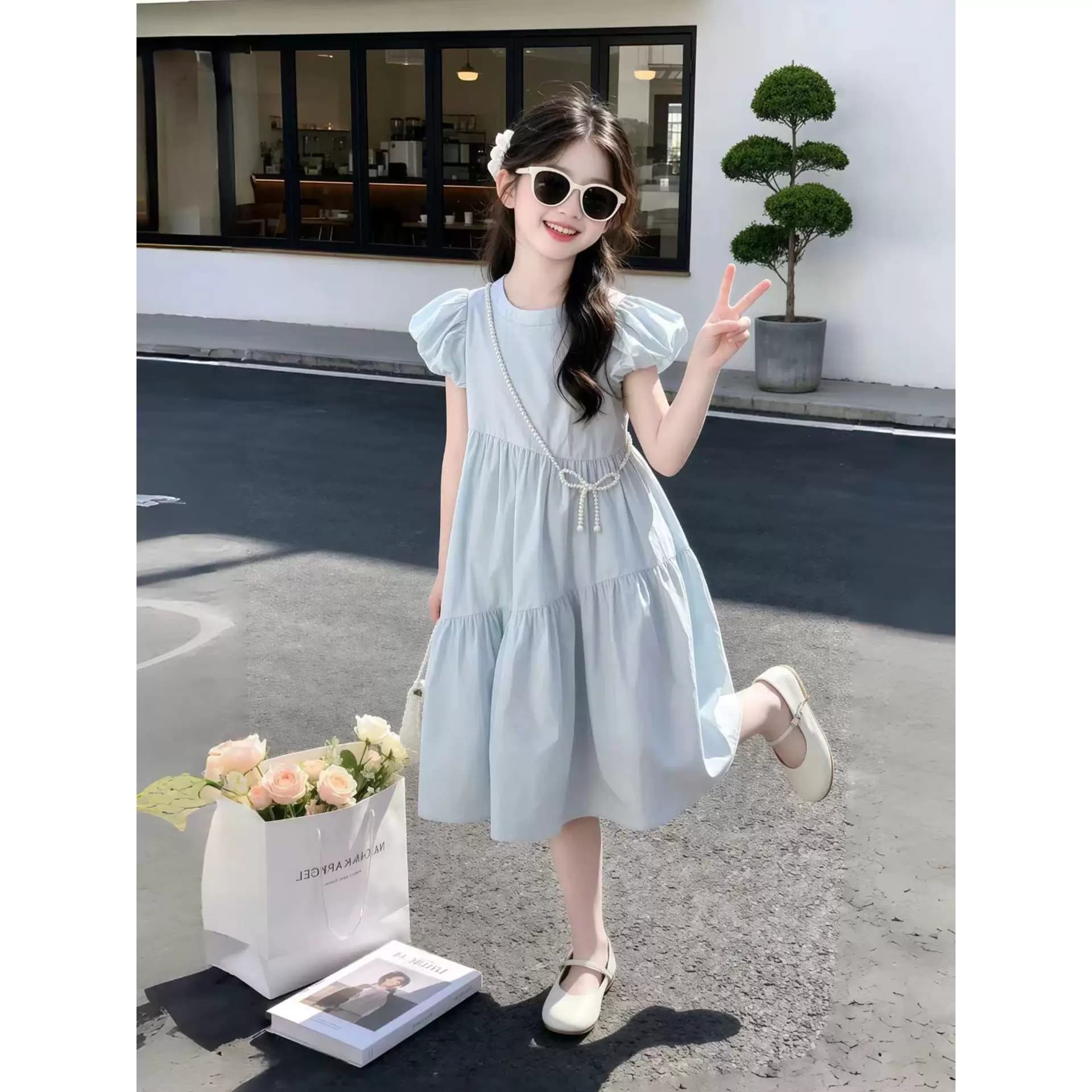 女童连衣裙2026夏季新款韩版时尚儿童棉布裙女孩泡泡袖高级感裙子 - 缩略图5