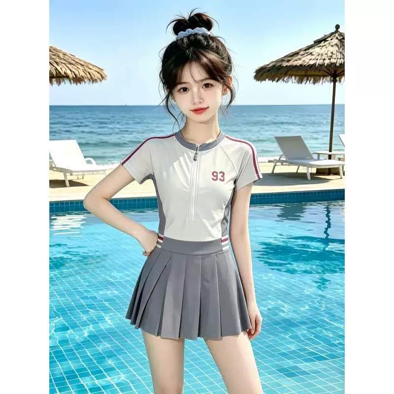 女大童夏季休闲拼色泳衣2026新款中大童洋气时尚连体裙式游泳衣潮 - 缩略图4