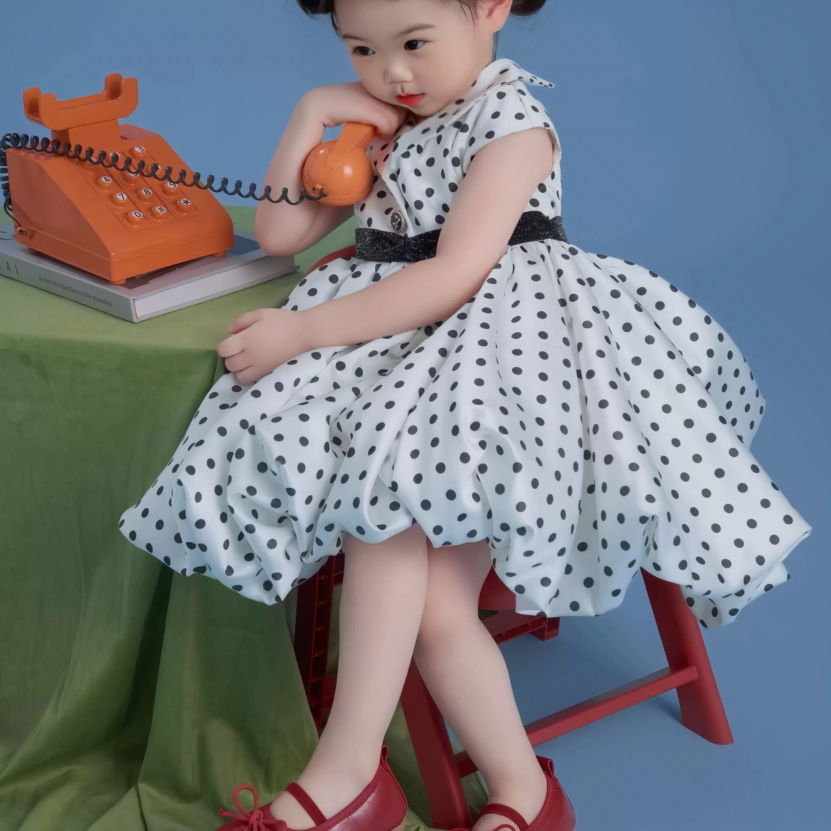 夏季复古波点连衣裙女童2026新款大摆优雅俏皮短袖裙子公主生日裙 - 缩略图4