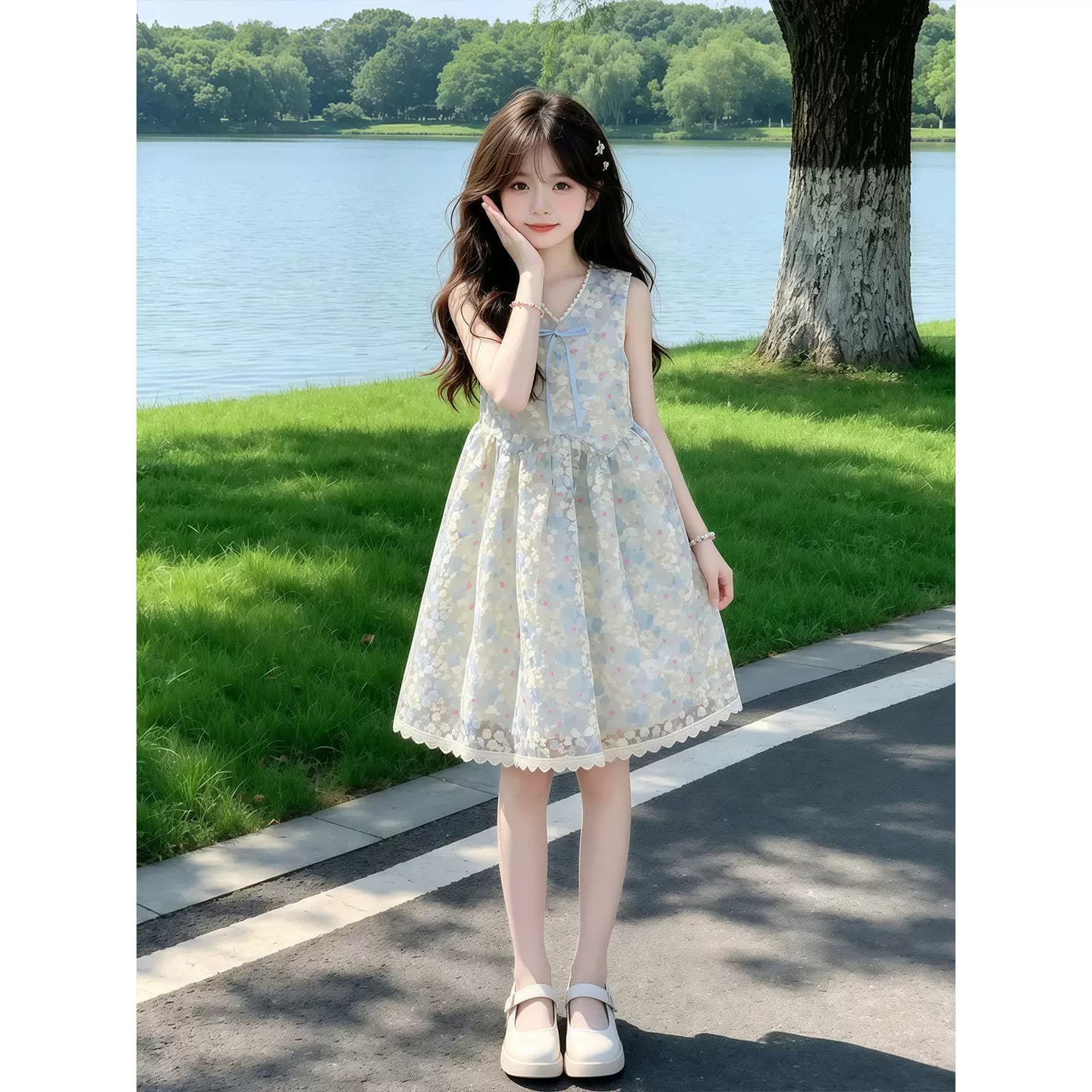 女童夏季花朵连衣裙2026新款儿童洋气无袖公主裙夏装女孩碎花裙子 - 缩略图5