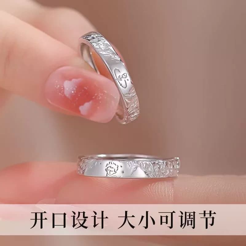足银S999小王子与玫瑰情侣一对纯银戒指男女冰川生日礼物刻字对戒 - 缩略图2
