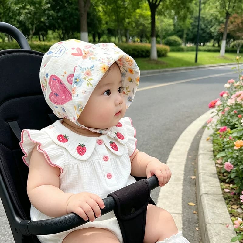 时尚婴儿帽子百搭春夏防晒防风遮阳护耳帽洋气韩版女宝宝包头帽潮 - 缩略图3