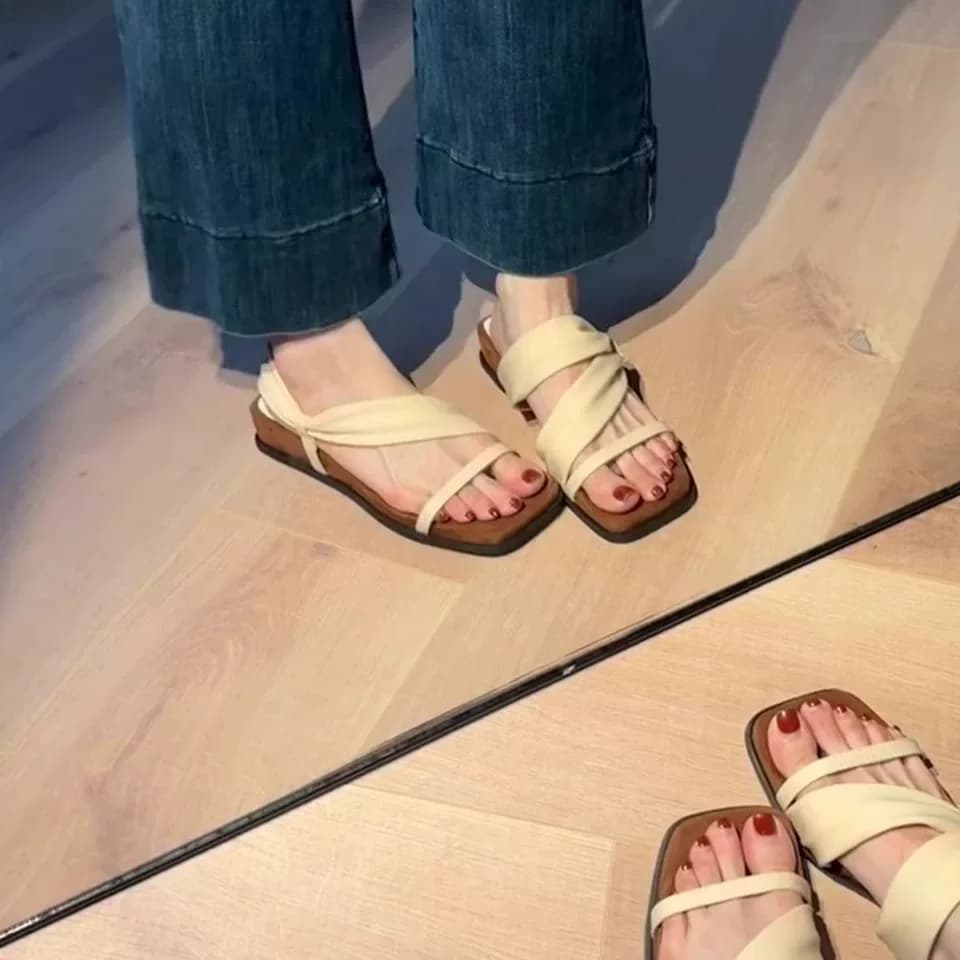 羊皮版~厚底真皮凉鞋女夏外穿复古配裙子的鞋一字带凉拖鞋两穿 - 缩略图3