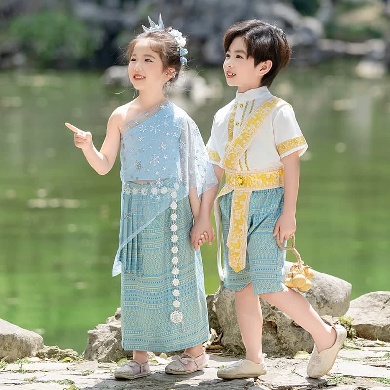 六一儿童少数民族傣族服装男女童夏装泰国泼水节舞蹈幼儿园演出服 - 缩略图5