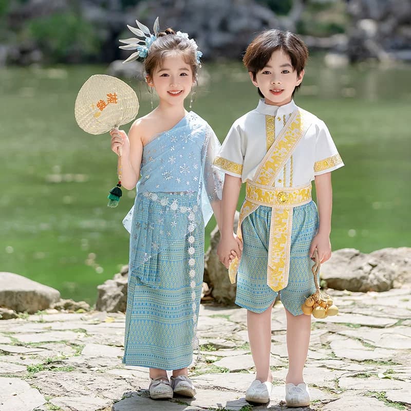 六一儿童少数民族傣族服装男女童夏装泰国泼水节舞蹈幼儿园演出服 - 缩略图2
