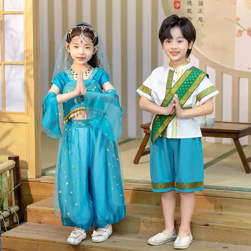 六一儿童少数民族傣族服装男女童夏装泰国印度舞蹈服幼儿园演出服 - 缩略图3