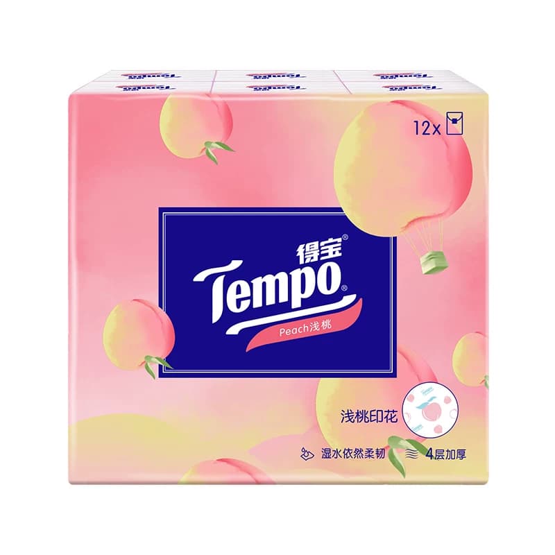 Tempo得宝手帕纸12包4层德宝小包纸巾餐巾纸甜芯桃味面巾纸卫生纸 - 缩略图5