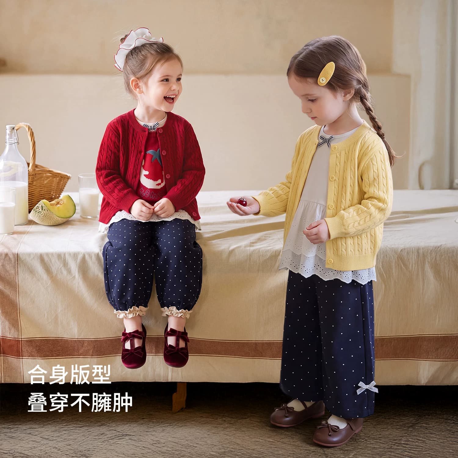 杰里贝比2026女童长袖t恤开衫法式儿童阔腿裤女宝宝秋季洋气套装 - 缩略图3