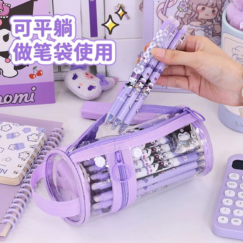 简约圆形透明笔袋高颜值圆筒铅笔盒学生大容量透明笔筒收纳文具盒 - 缩略图3