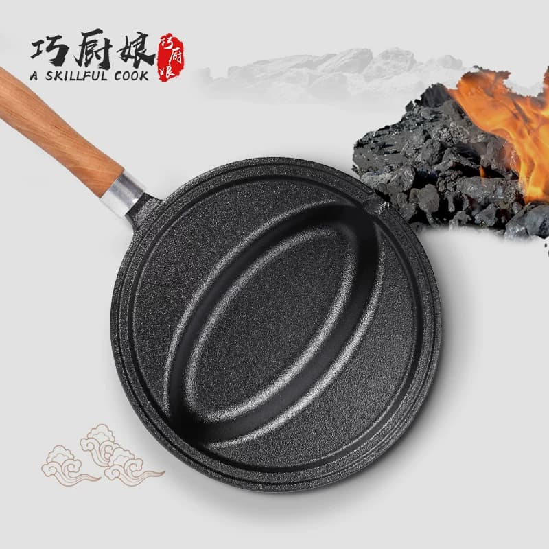 铸铁日本蛋包饭锅家用不粘煎锅商用蛋饺蛋包饭模具生铁锅燃气通用 - 缩略图2