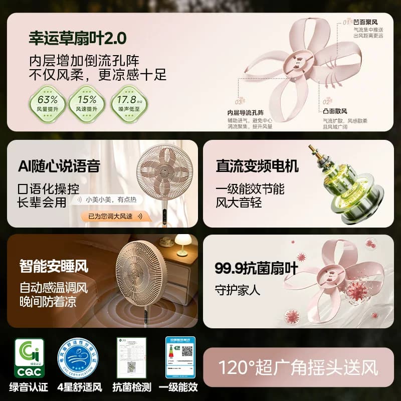 美的幸运草安睡电风扇2MAX风扇轻音家用智能语音可拆落地扇2026新 - 缩略图3