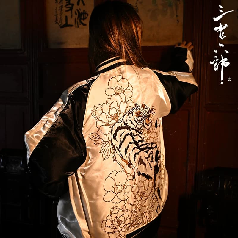 三省六部·龙虎2.0·改良款液态光感重工刺绣横须贺双面棒球夹克 - 缩略图4
