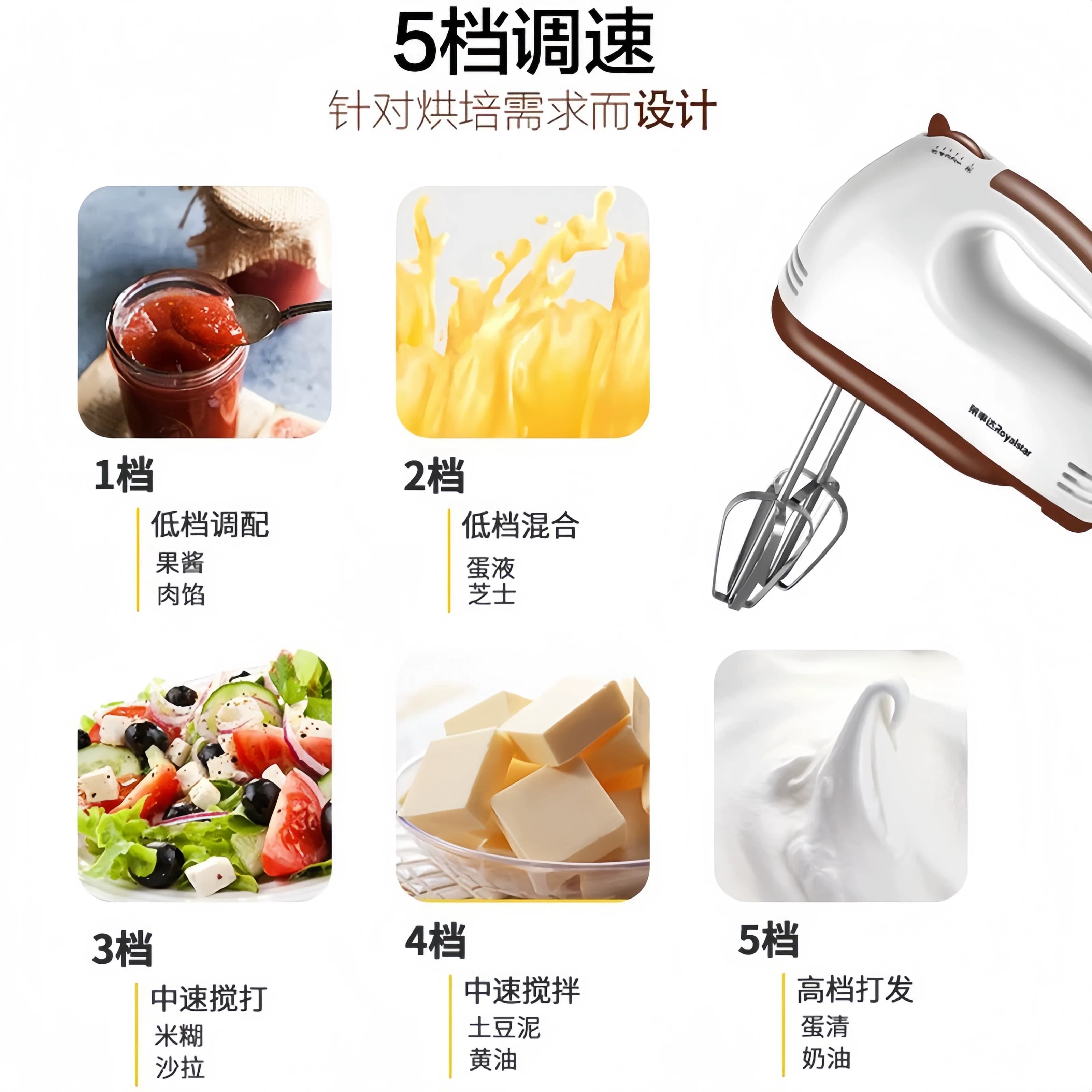 荣事达电动打蛋器家用蛋糕烘焙小型手持打蛋机奶油打发搅拌和面器 - 缩略图3