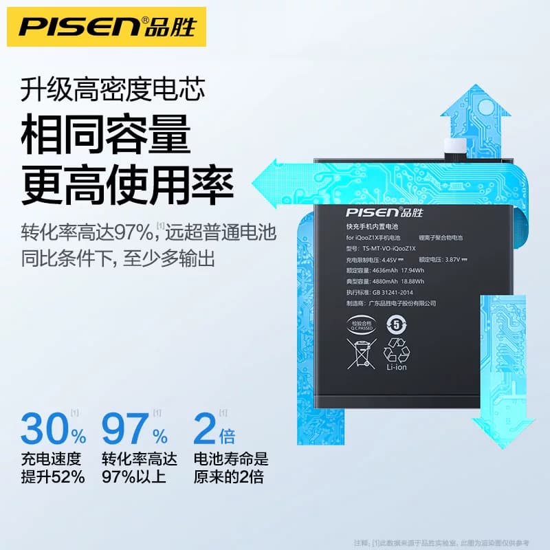 品胜适用vivo维沃xplay6手机NEX双屏Z1 Z3I系列Z5x更换Z6电池y30y50y52s y53 y66 y67 y70 y97电板 - 缩略图2