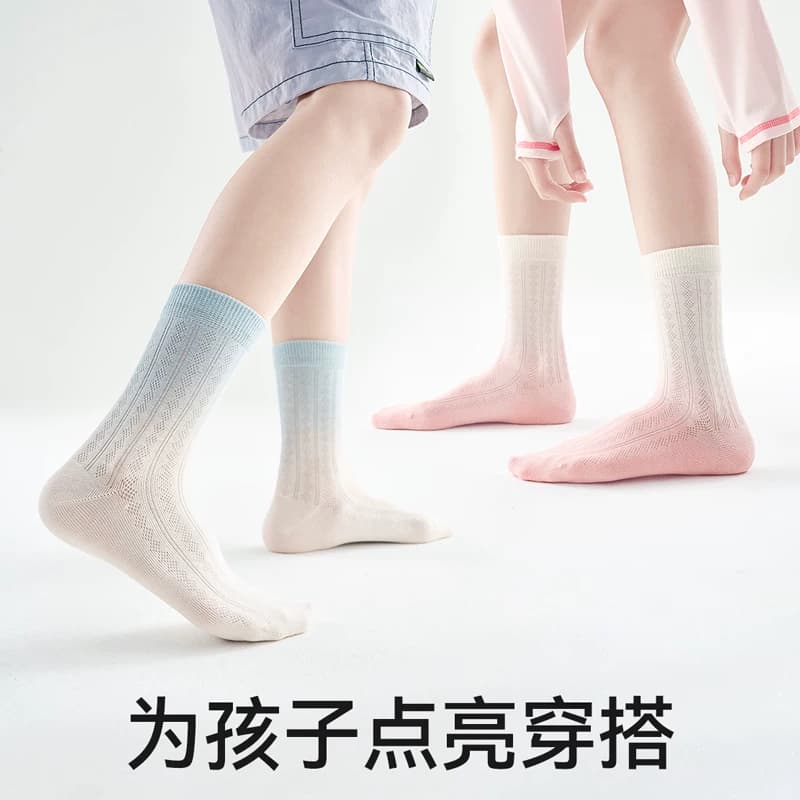 男童袜子春秋薄款青少年儿童运动网眼吸汗透气新疆棉中大童女童袜 - 缩略图3