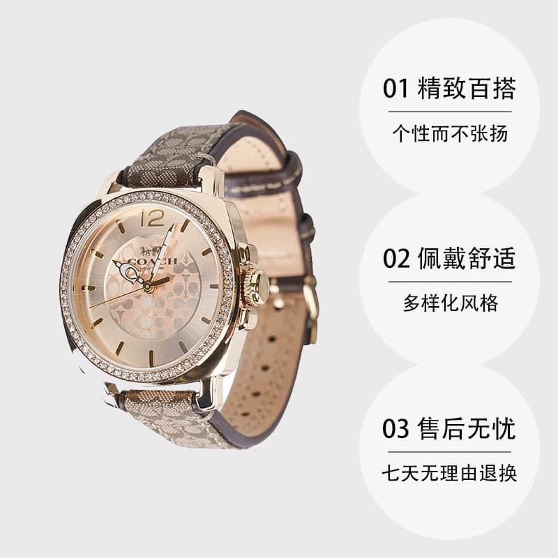 【自营】COACH /蔻驰百搭经典简约典雅卡其棕色复古老花手表石英 - 缩略图2