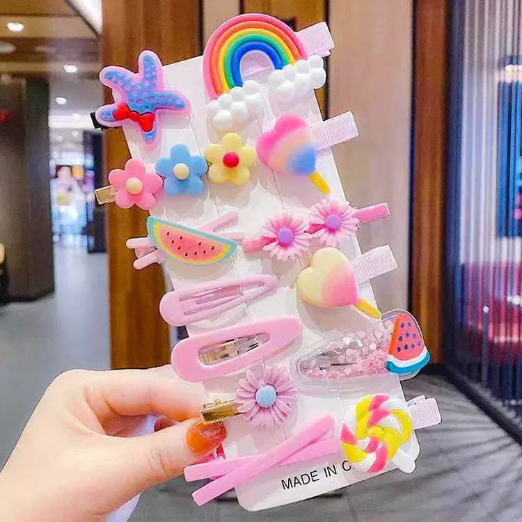 网红新款宝宝公主糖果色发饰14件套可爱花朵动物发卡儿童发夹套装 - 缩略图3