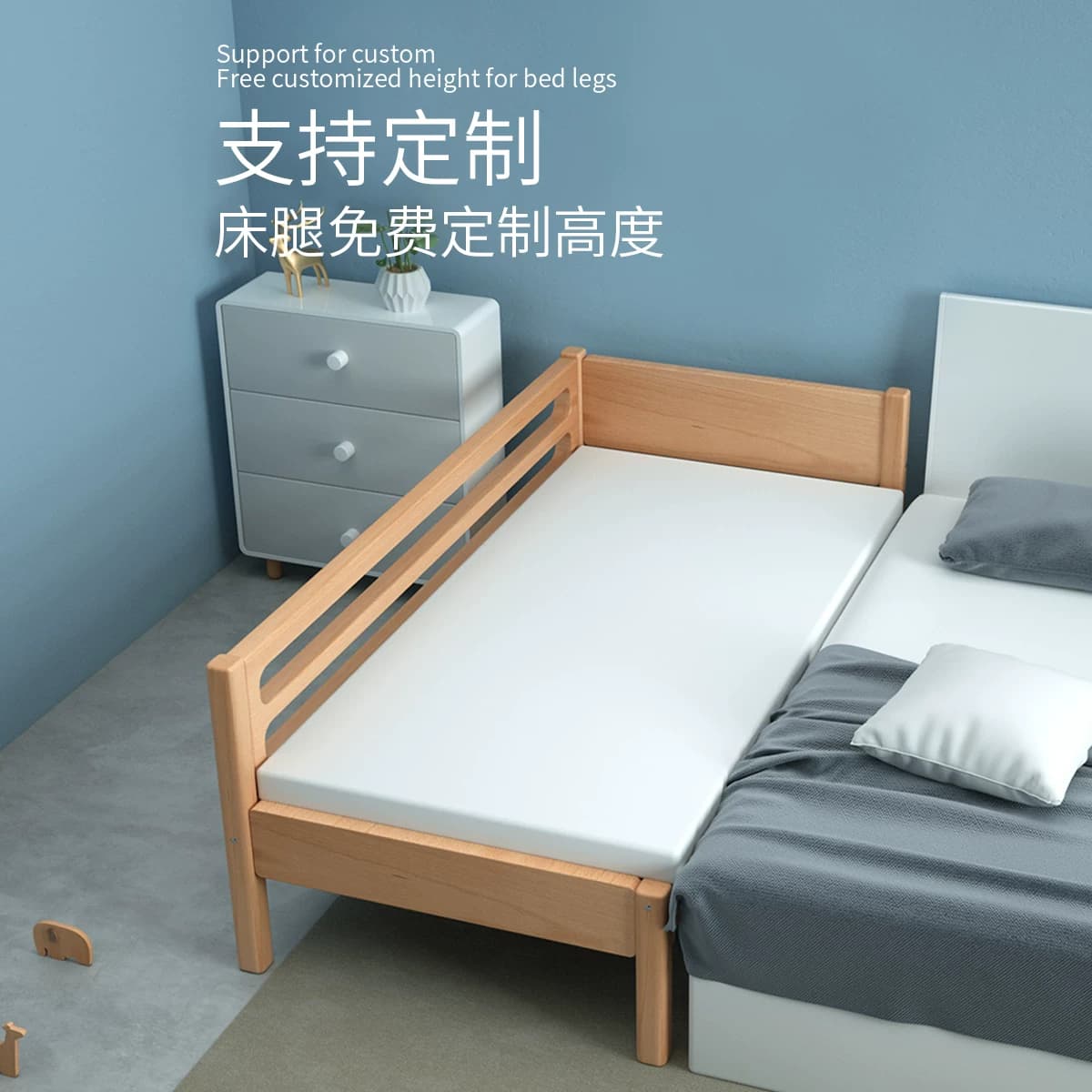 实木儿童床拼接床婴儿床拼接大床加宽床榉木单人男孩宝宝床边小床 - 缩略图5